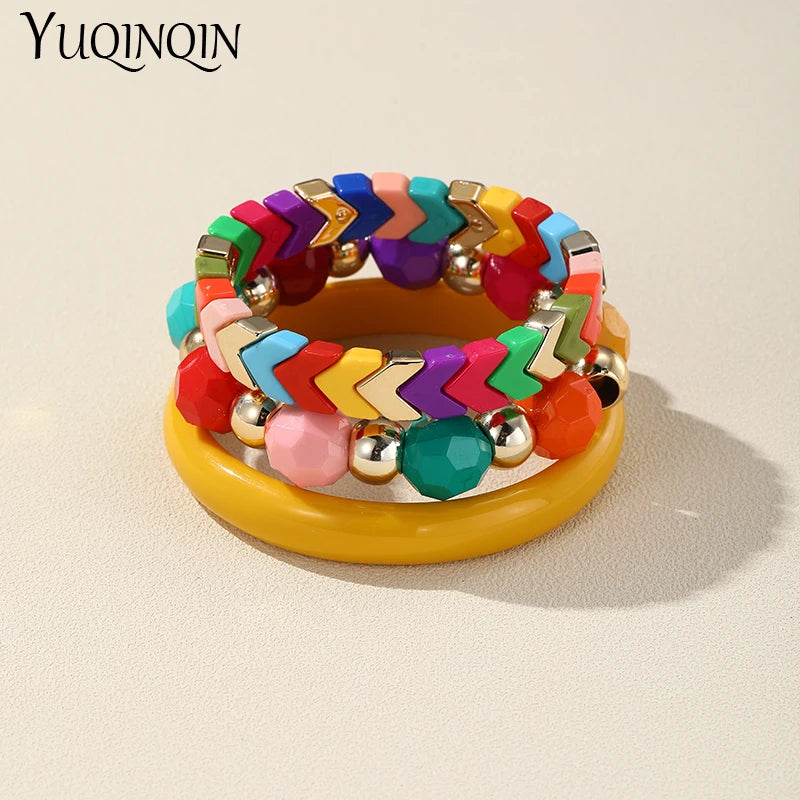 Vintage Bohemia Beads Bracelets Bangle Set Women 3Pcs/Set