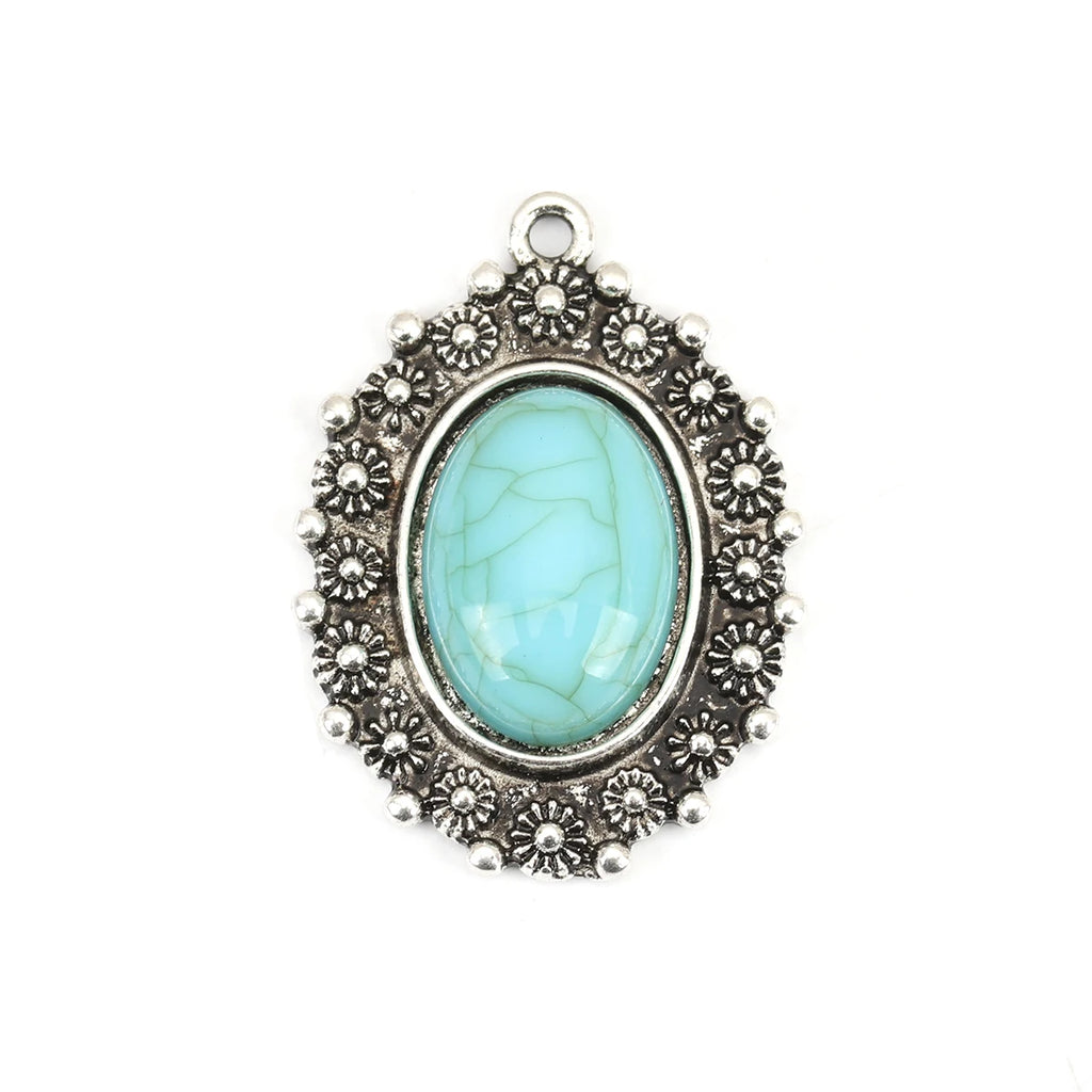 Boho Charms Heart Oval Carved Silver Pendants DIY Necklace