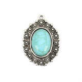 Boho Charms Heart Oval Carved Silver Pendants DIY Necklace