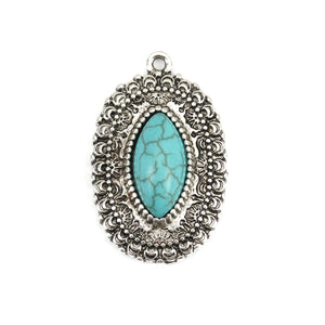 Boho Charms Heart Oval Carved Silver Pendants DIY Necklace