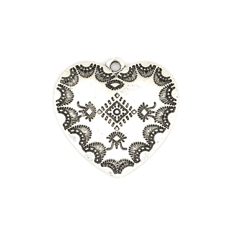 Boho Charms Heart Oval Carved Silver Pendants DIY Necklace