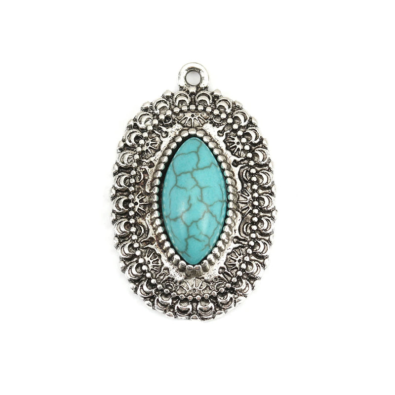 Boho Charms Heart Oval Carved Silver Pendants DIY Necklace