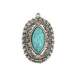 Boho Charms Heart Oval Carved Silver Pendants DIY Necklace