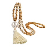 Boho Ethnic Wood Beads Tassel Necklace Peace Symbol Stone Long Necklace
