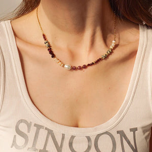 Bohemian Natural Pearl Necklace Women Stainless Steel Stone Beads Jewelry