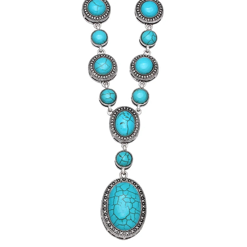 Bohemia Oval Turquoise Necklace Women's Metal Jewelry