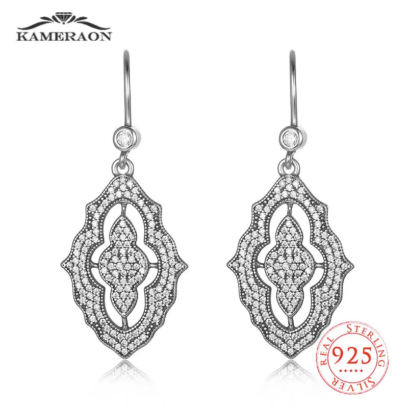 Vintage Boho Geometric Drop Earrings 100% 925 Sterling Silver Indian Jewelry