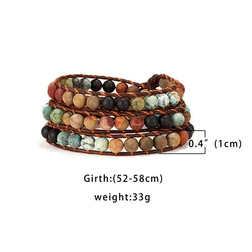 Vintage Boho Wrap Rope 7 Chakra Bracelet Natural Stone Yoga Beads
