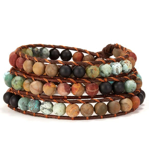 Vintage Boho Wrap Rope 7 Chakra Bracelet Natural Stone Yoga Beads
