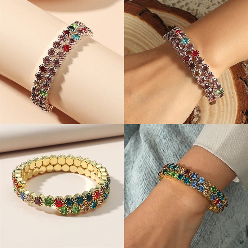 Vintage Boho Turquoise Stone Beaded Bracelet for Women Rhinestones Charm Bangle