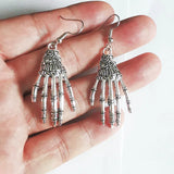 Vintage Bone Hand Pendant Earrings Zinc Alloy Halloween Jewelry
