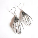 Vintage Bone Hand Pendant Earrings Zinc Alloy Halloween Jewelry