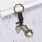 Vintage Boxing Gloves Cowhide Keychain Handwoven Car Key Pendant