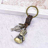 Vintage Boxing Gloves Cowhide Keychain Handwoven Car Key Pendant