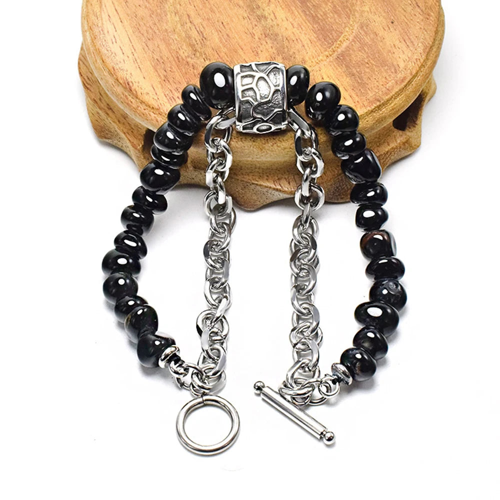 Vintage Stone Bead Bracelet for Men Multilayer Boho Jewelry