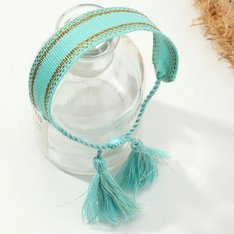 Vintage Braided Bracelet for Women Adjustable Bohemian Tassel Bracelet