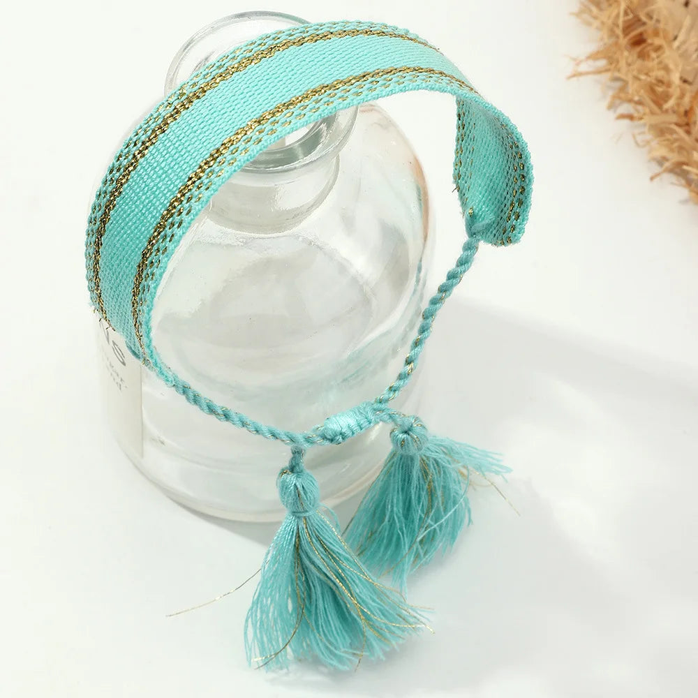 Vintage Braided Bracelet for Women Adjustable Bohemian Tassel Bracelet