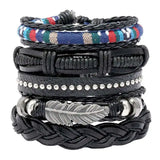 Vintage Braided Leather Bracelets Set with Metal Charms