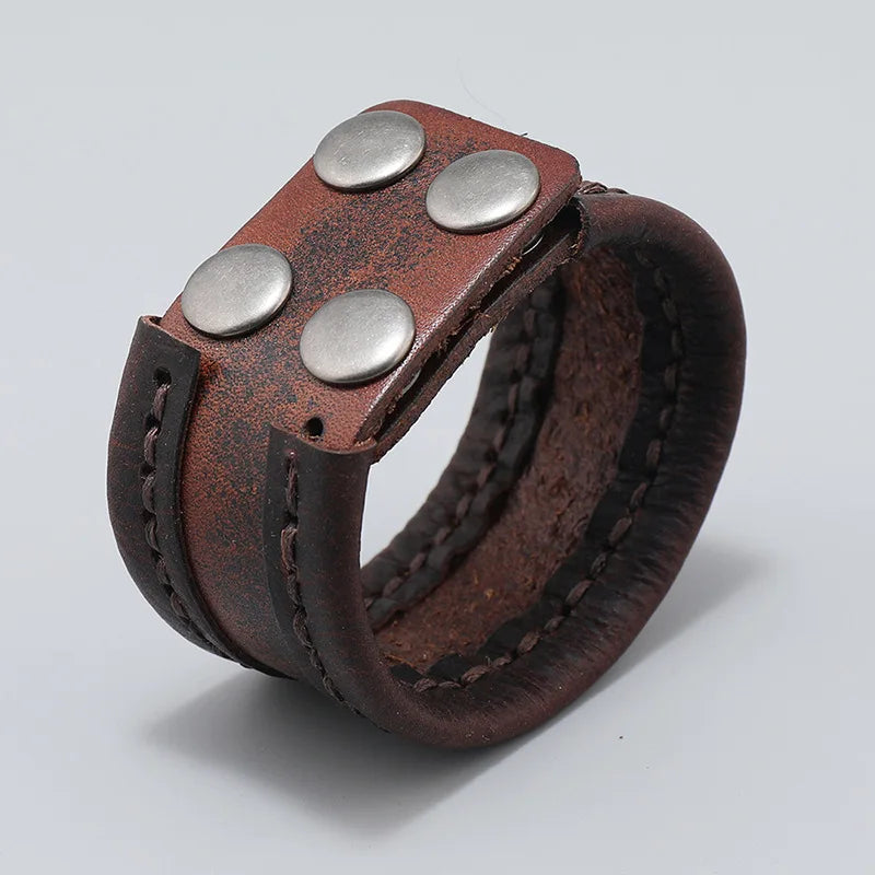 Vintage Leather Bracelet Punk Cuff Wrap Bangle for Men Women