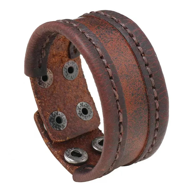 Vintage Leather Bracelet Punk Cuff Wrap Bangle for Men Women