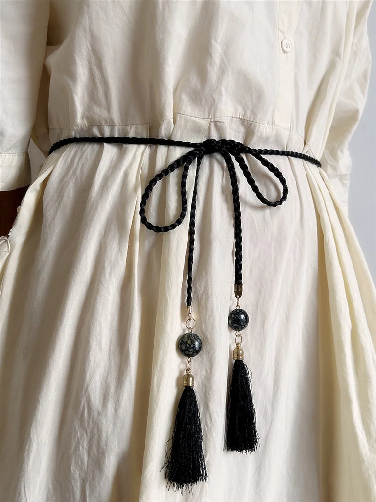Vintage Woven Tassel Waist Belt Ethnic Skirt Accessory