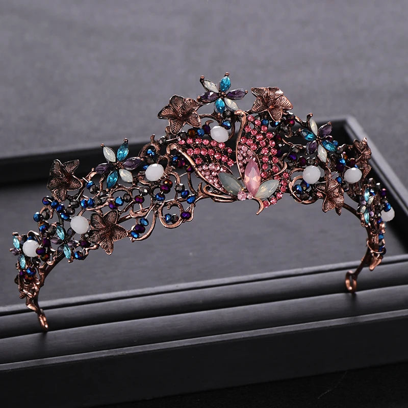Vintage Butterfly Crystal Bridal Crown Hair Accessories for Wedding Party