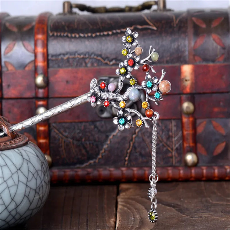 Vintage Bride Hairpin Tree Branches Hair Sticks Beads Stones Flower Wedding