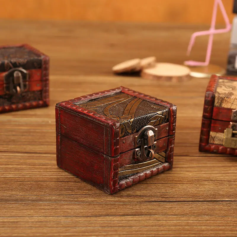 Vintage British Style Jewelry Packaging Storage Box Wooden Red Lacquer Stamp Map