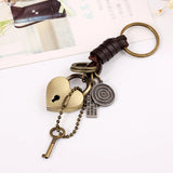 Vintage Bronze Heart Lock & Key Charm Keychain