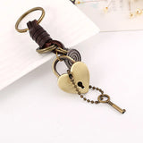 Vintage Bronze Heart Lock & Key Charm Keychain