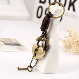 Vintage Bronze Heart Lock & Key Charm Keychain