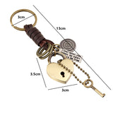 Vintage Bronze Heart Lock & Key Charm Keychain