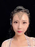 Bronze Mesh Triangular Head Chain Crystal Tassel Ethnic Hair Jewelry