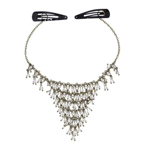 Bronze Mesh Triangular Head Chain Crystal Tassel Ethnic Hair Jewelry