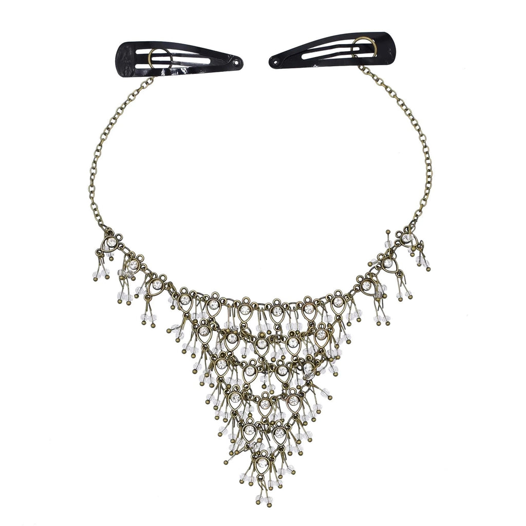 Bronze Mesh Triangular Head Chain Crystal Tassel Ethnic Hair Jewelry