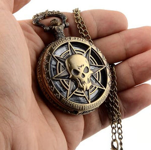 Bronze Steampunk Pocket Watch Hollow Skull Horror Pendant