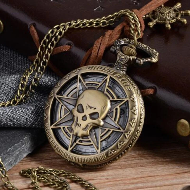 Bronze Steampunk Pocket Watch Hollow Skull Horror Pendant