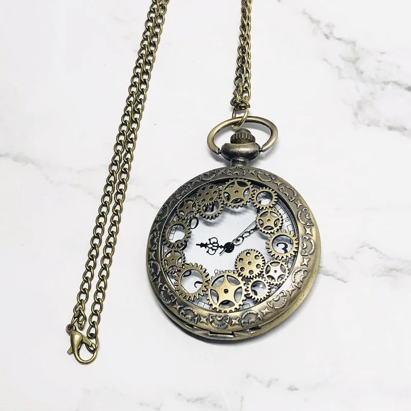 Bronze Steampunk Pocket Watch Hollow Skull Horror Pendant