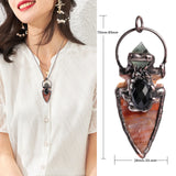 Vintage Bronze Sword Pendant Natural Agate Fluorite Cat Eye Stone