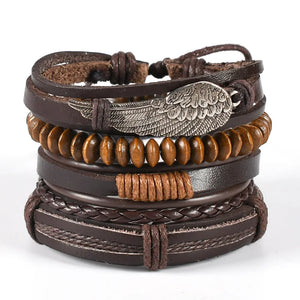 Vintage Brown Multi-layer Cowhide Bracelet Hand-woven Wings Bracelet