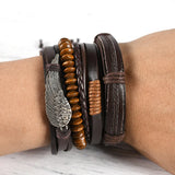 Vintage Brown Multi-layer Cowhide Bracelet Hand-woven Wings Bracelet