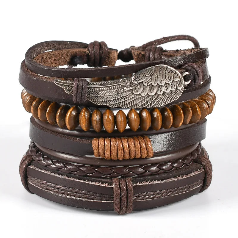 Vintage Brown Multi-layer Cowhide Bracelet Hand-woven Wings Bracelet