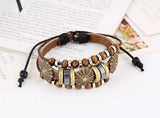 Vintage Wood Beads Leather Bracelet with Star Charms