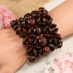 Vintage Brown Wood Beads Cuff Bracelet for Women Boho Statement Bangle
