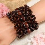 Vintage Brown Wood Beads Cuff Bracelet for Women Boho Statement Bangle