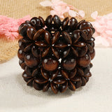 Vintage Brown Wood Beads Cuff Bracelet for Women Boho Statement Bangle