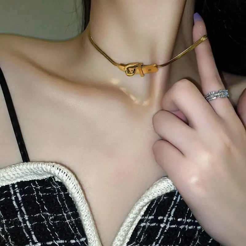 Vintage Buckle Necklace Punk Titanium Steel Temperament Collarbone Chain