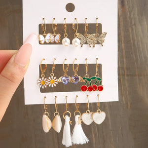 Vintage Butterfly Daisy Dangle Earrings Heart Pearl Pendant Tassel Circle Drop E