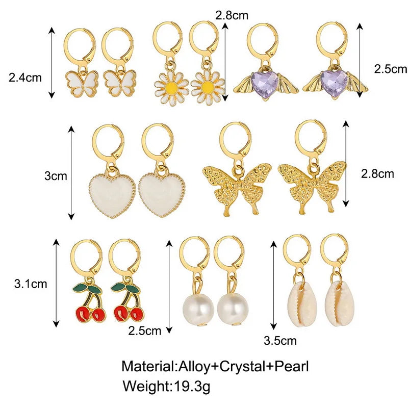 Vintage Butterfly Daisy Dangle Earrings Heart Pearl Pendant Tassel Circle Drop E
