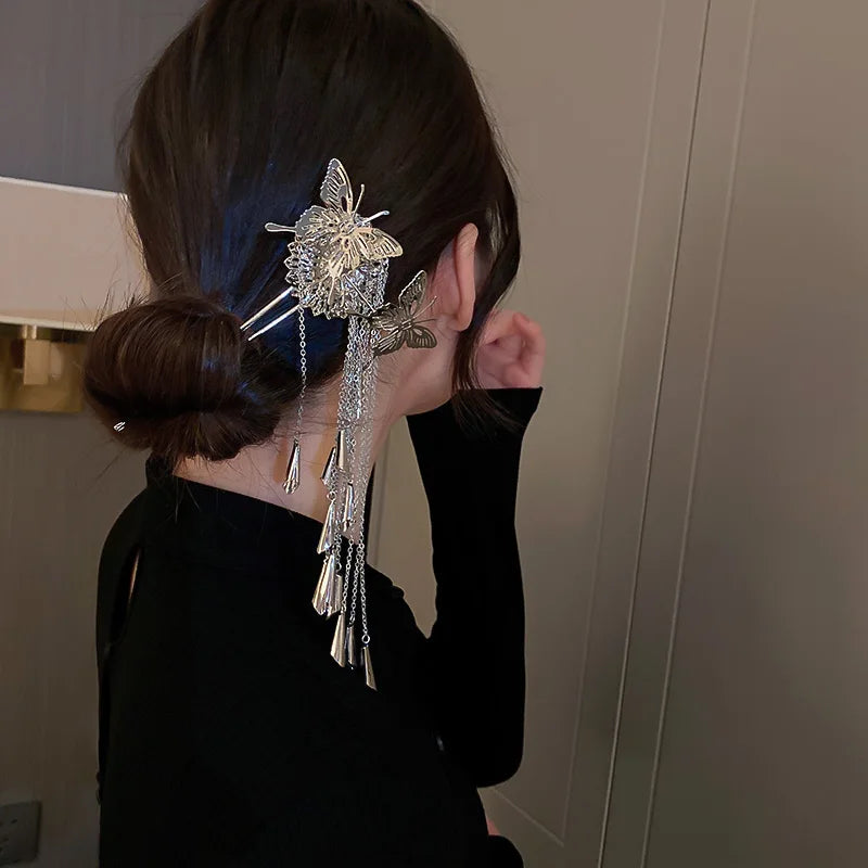 Vintage Butterfly Flower Hairpins with Tassel - Wedding Headwear